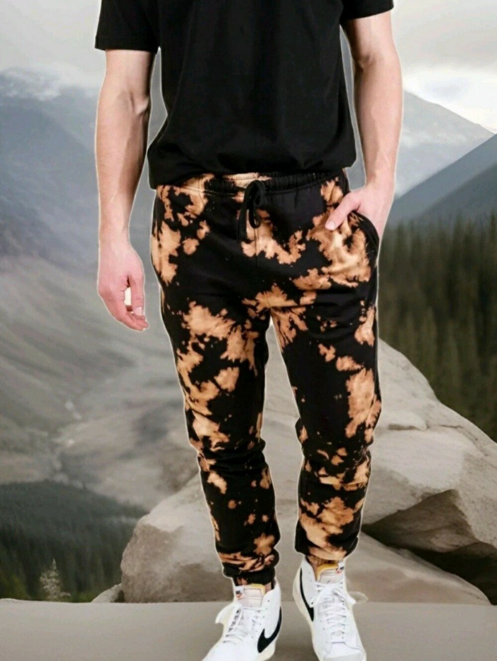 BROOKLYN: MEN'S: JOGGER: SWEATPANTS:  SIZE: MEDIUM: BLEACHED BLACK: TIE DYE: NEW